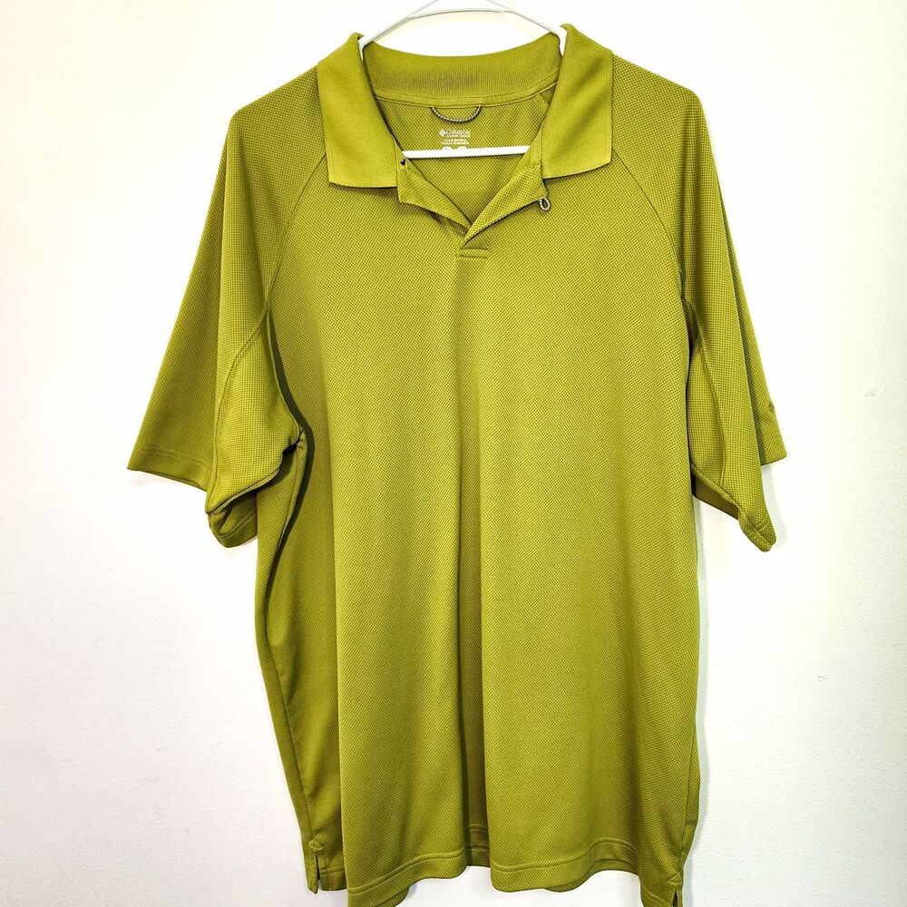 Columbia Mens XL Polo Golf Shirt Olive Green Honeycomb Fabric Short Sleeve